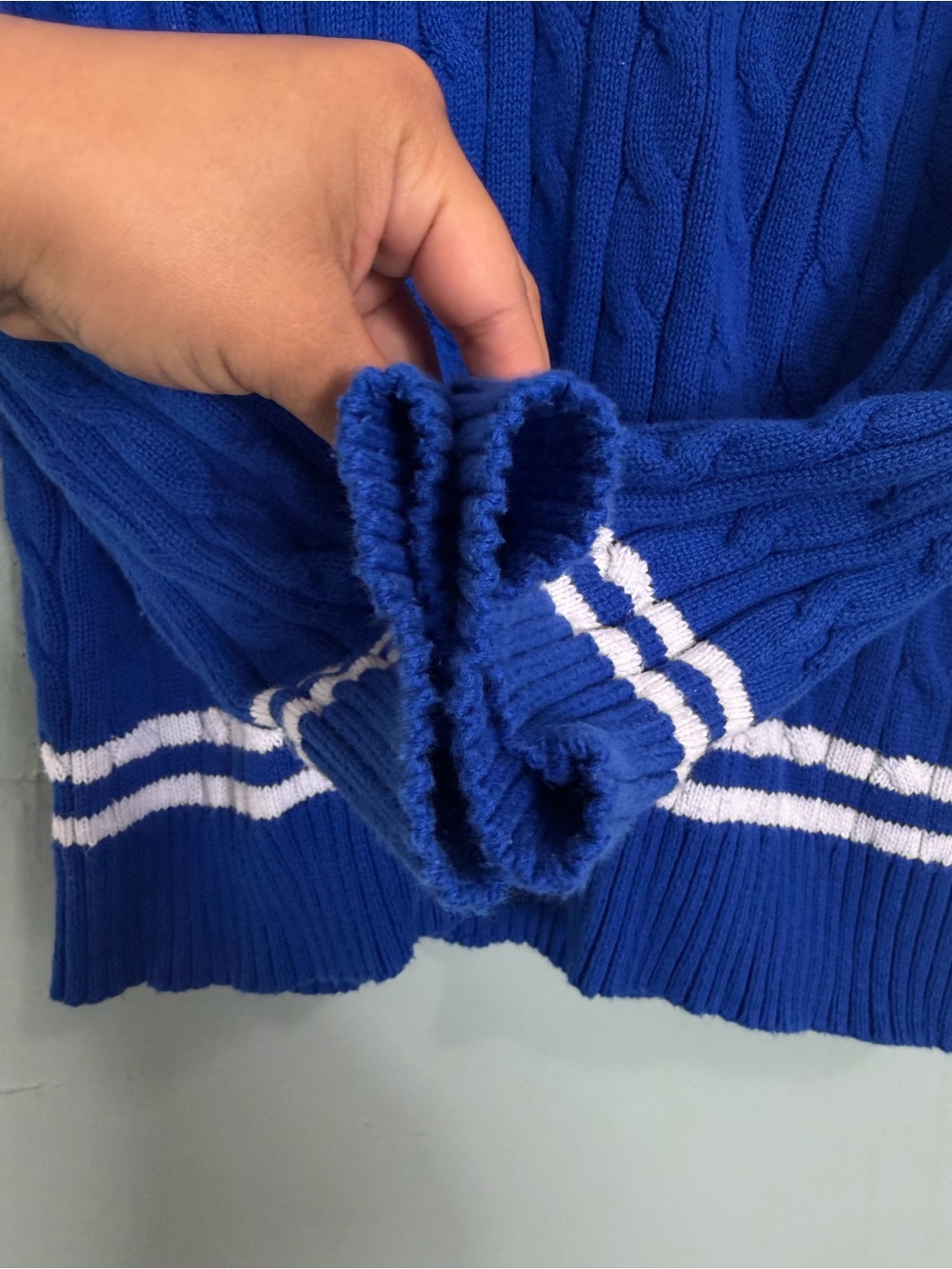 Lauren Ralph Lauren Cricket Sweater Pullover Blue White Cable Knit Women Large - Picture 3 of 8